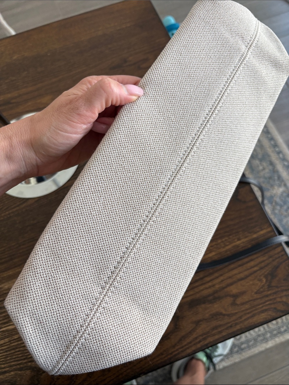 WEDN&ESDAY NWOT Tote Bag in Beige with Black Trim - Picture 6 of 6